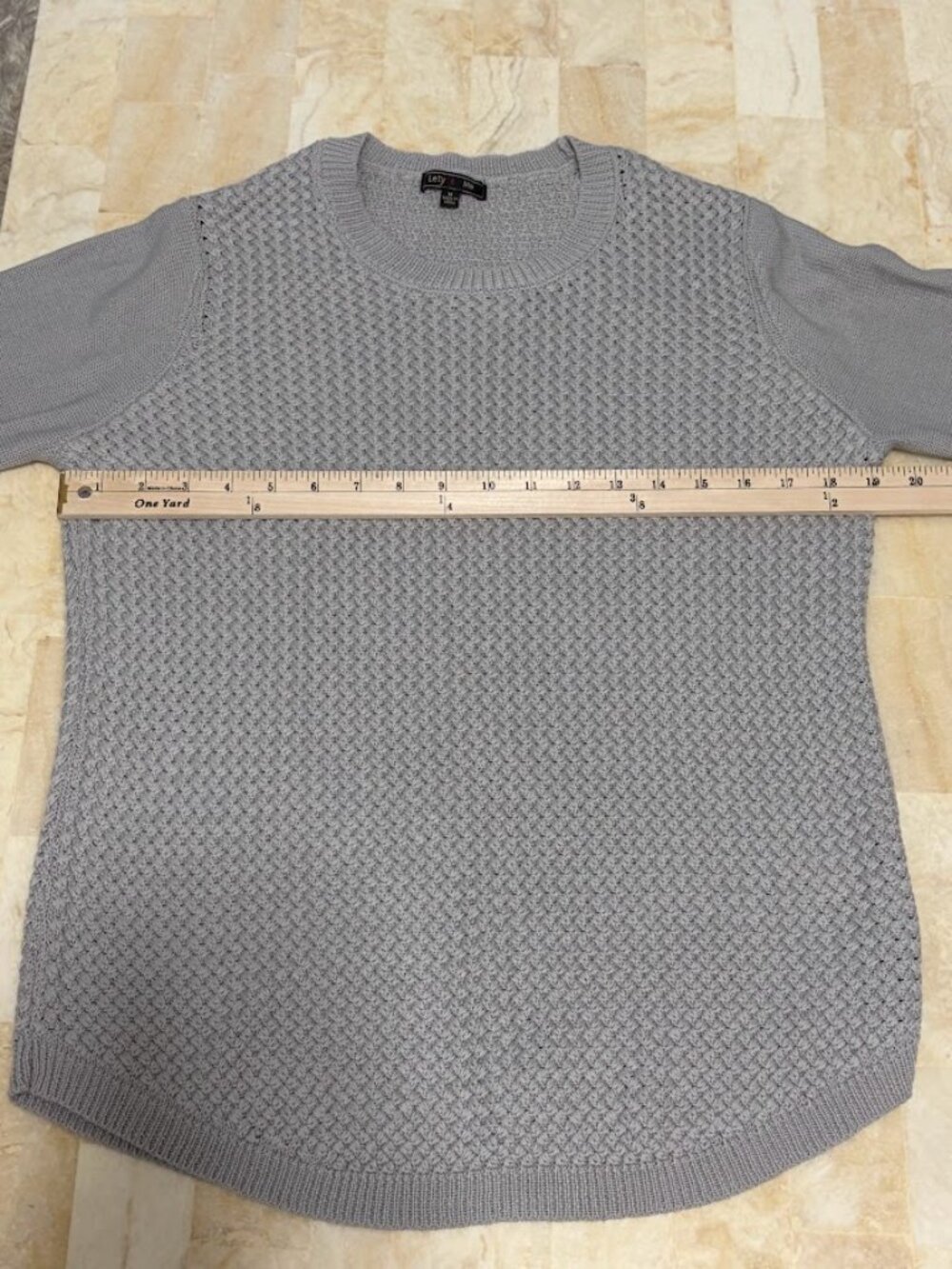Lety & Me Gray Textured Knit Sweater Women’s Medium Elbow Patch - Picture 6 of 7